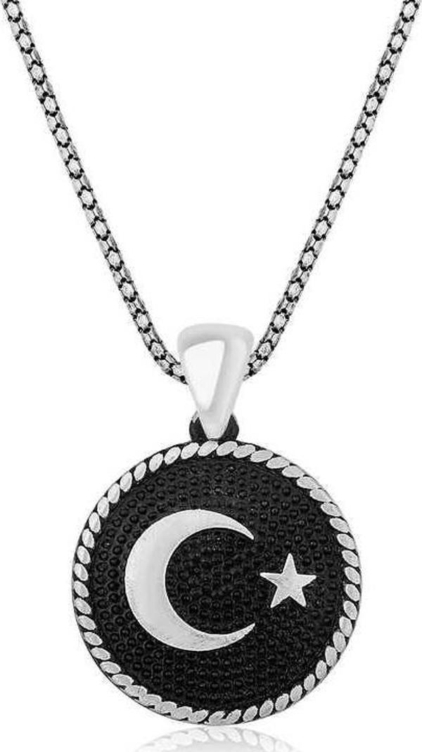 925 Ayar Gümüş Ay Yıldız Erkek Gümüş Kolye - Image 1