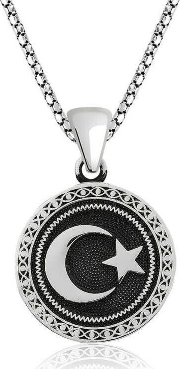 925 Ayar Gümüş Ay Yıldız Gümüş Kolye - Image 1