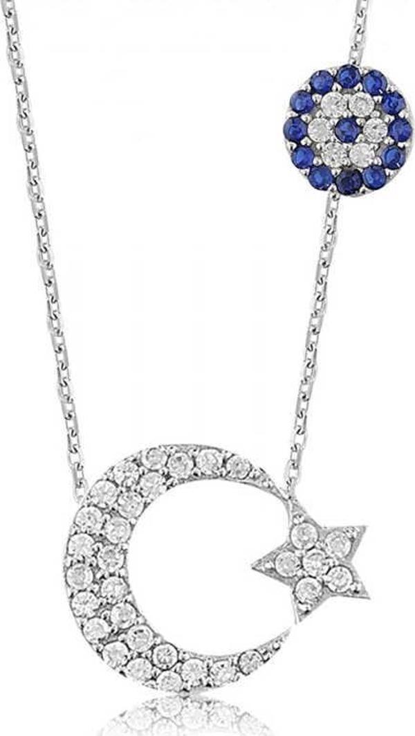 925 Ayar Gümüş Ay Yıldız Kadın Gümüş Kolye - Image 1