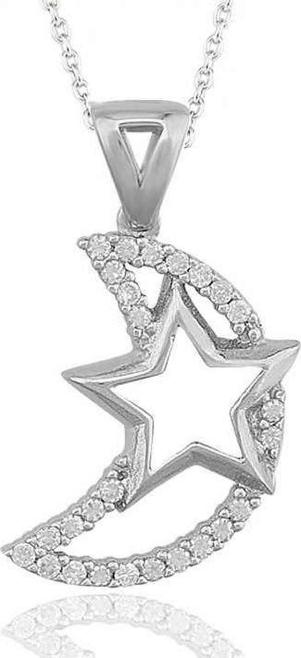 925 Ayar Gümüş Ay Yıldız Kadın Gümüş Kolye - Image 1