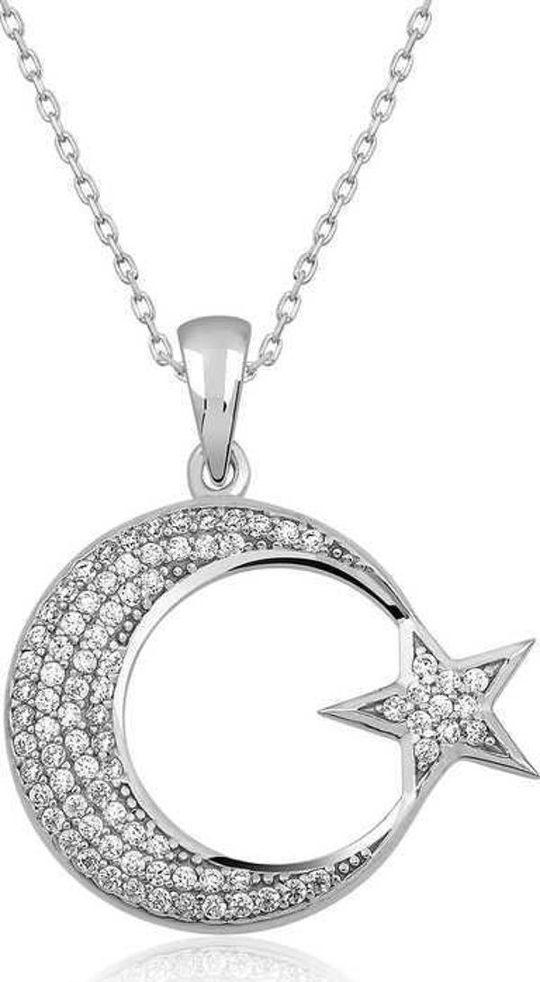 925 Ayar Gümüş Ay Yıldız Kadın Gümüş Kolye - Image 1