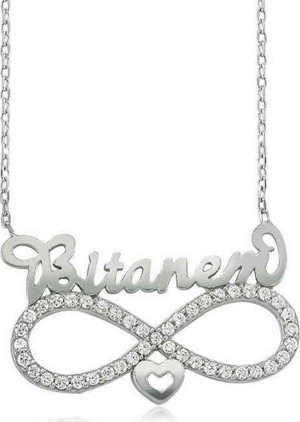 925 Ayar Gümüş Bitanem Yazılı Sonsuzluk Kadın Gümüş Kolye - Image 1