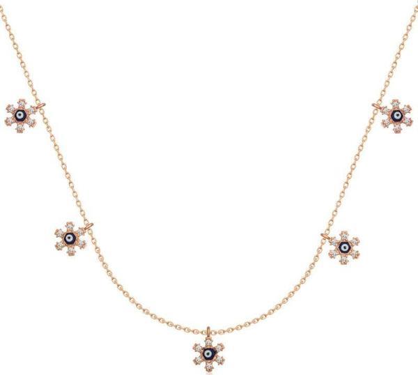 925 Ayar Gümüş Çiçek Nazarlı Şans Kadın Gümüş Kolye - Image 1