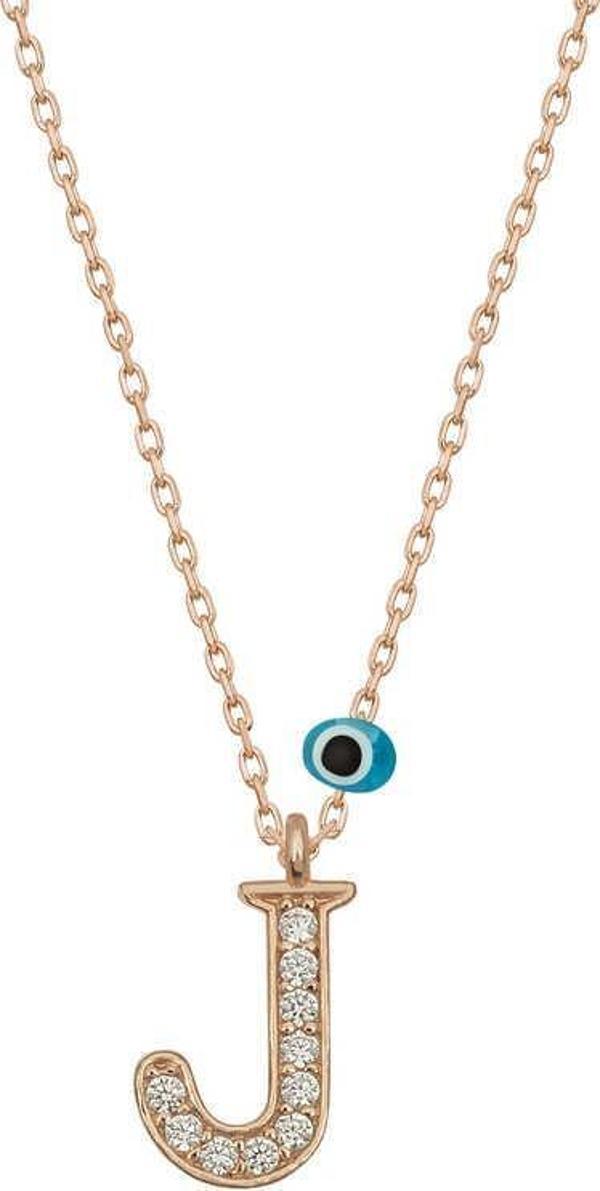 925 Ayar Gümüş Nazar Rose J Harfi Kadın Gümüş Kolye - Image 1