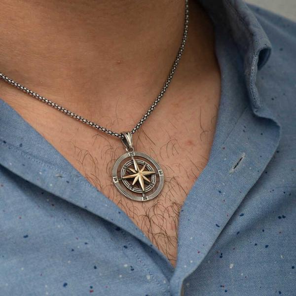 925 Ayar Gümüş Pusula Unisex Kolye - Image 1