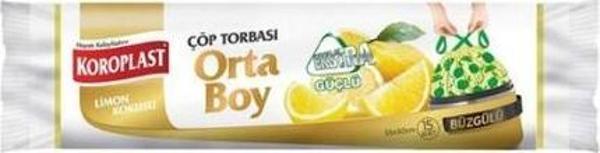 Koroplast Çöp Torbası Extra Büzgülü Orta Limonlu 15-li - Image 1