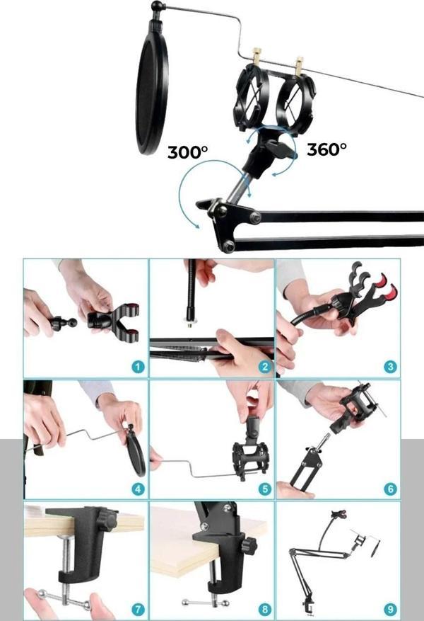 Set-01 - Trust 20378 İçin Mikrofon Standı + Pop Filtre Shock Mount Set - Image 1