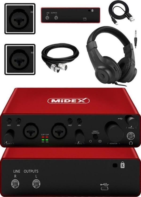 Midex GLX-800RD-H Üst Segment Usb Stüdyo Ses Kartı 2 Giriş 2 Çıkış 24bit/192kHz (Kulaklık kablo Dahil) - Image 1
