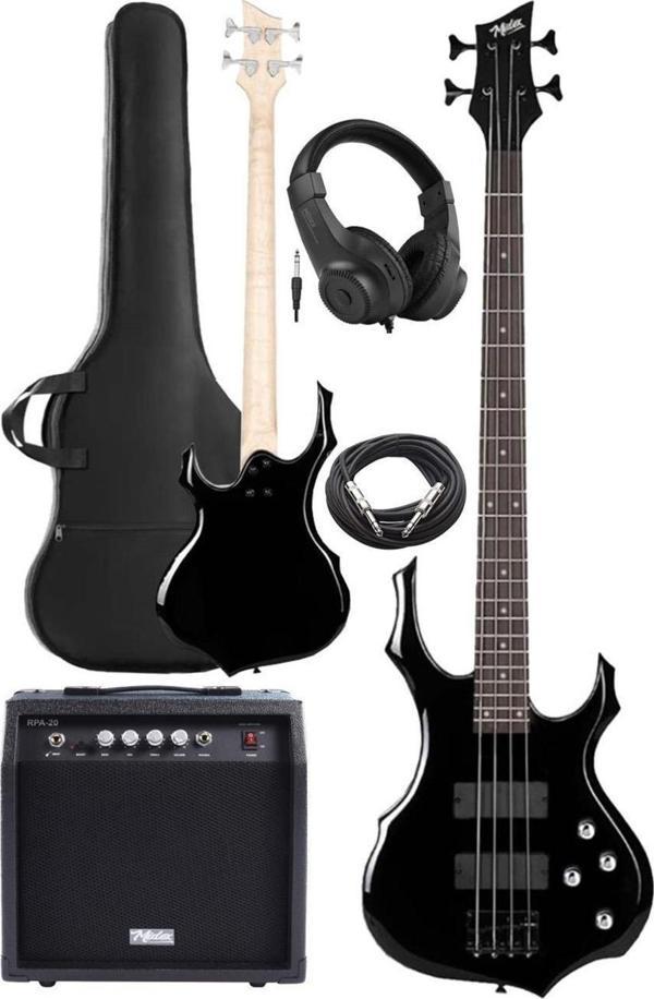 Midex MBG-410BK-20AMP 4 Telli Bas Gitar ve 20W Amfi Gigbag Kulaklık Set - Image 1