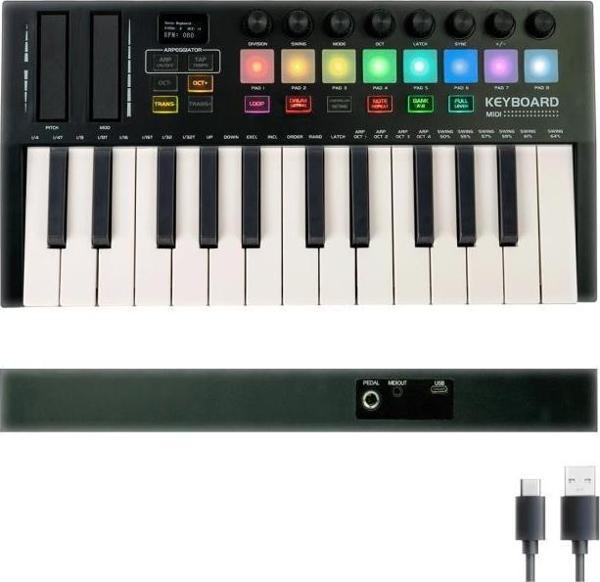Midex MD-255 Yeni Nesil Midi Klavye 25 Tuşlu 8 Hassasiyetli Lounch Pad 8 Ton Potansı - Image 1