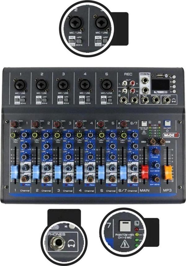 Midex MDX-07FXU 7 Kanal Ses Mikseri Deck Mikser (Kayıt USB Efekt) - Image 1
