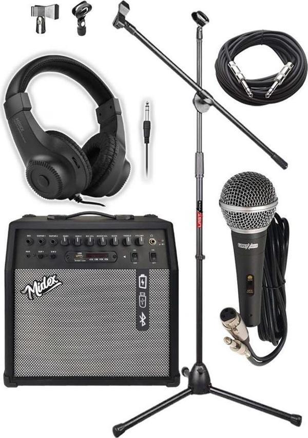 Midex MGA-50-PAK Elektro Gitar Amfisi 50 Watt USB Bluetooth Şarjlı 4 girişli (Mikrofon Kulaklık Stand Kablo) - Image 1