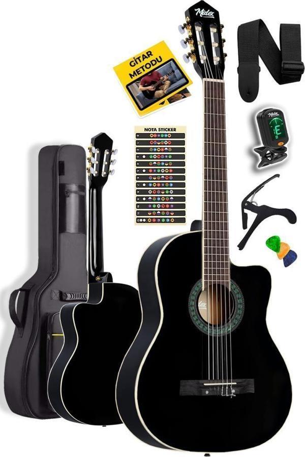 Midex MGX-100BK-BAG Üst Seviye Klasik Gitar 4/4 Sap Ayarlı Gül Klavye (Tuner Çanta Askı Capo Metod Pena) - Image 1