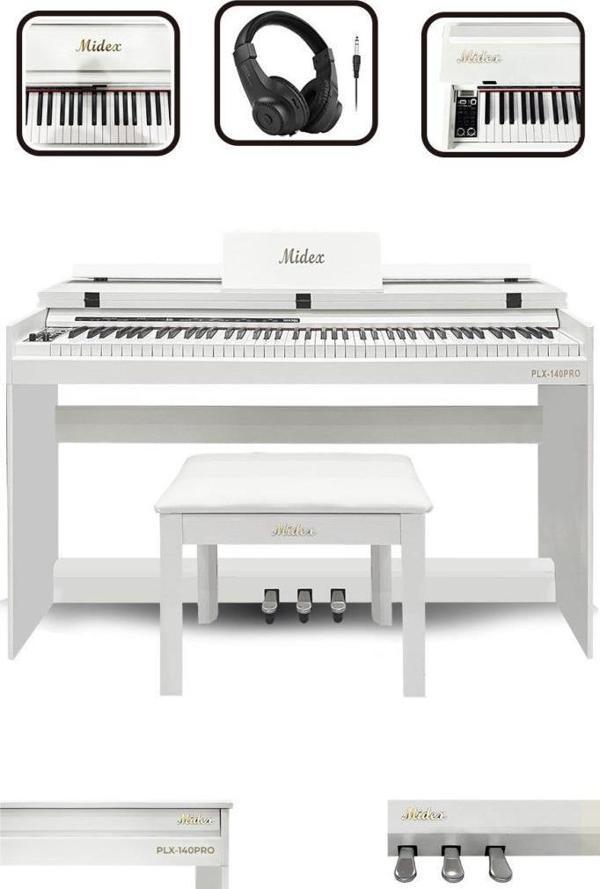 Midex PLX-140 PRO-WH Dijital Piyano Tuş Hassasiyetli Bluetooth 88 Tuşlu Kapaklı (Kulaklık ve Tabure) - Image 1