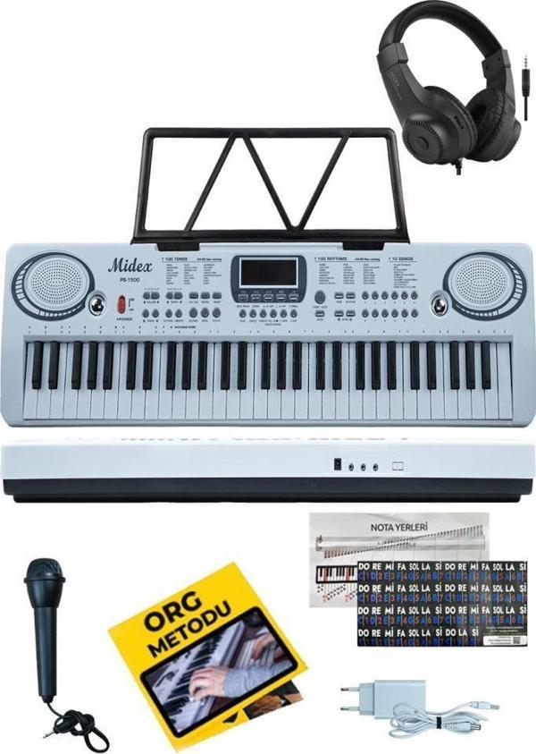 Midex PS-1500WH-H Başlangıç İçin 61 Tuşlu Org Kulaklık Notalık Adaptör Öğrenim Metodu (100 Ses 100 Ritim) - Image 1