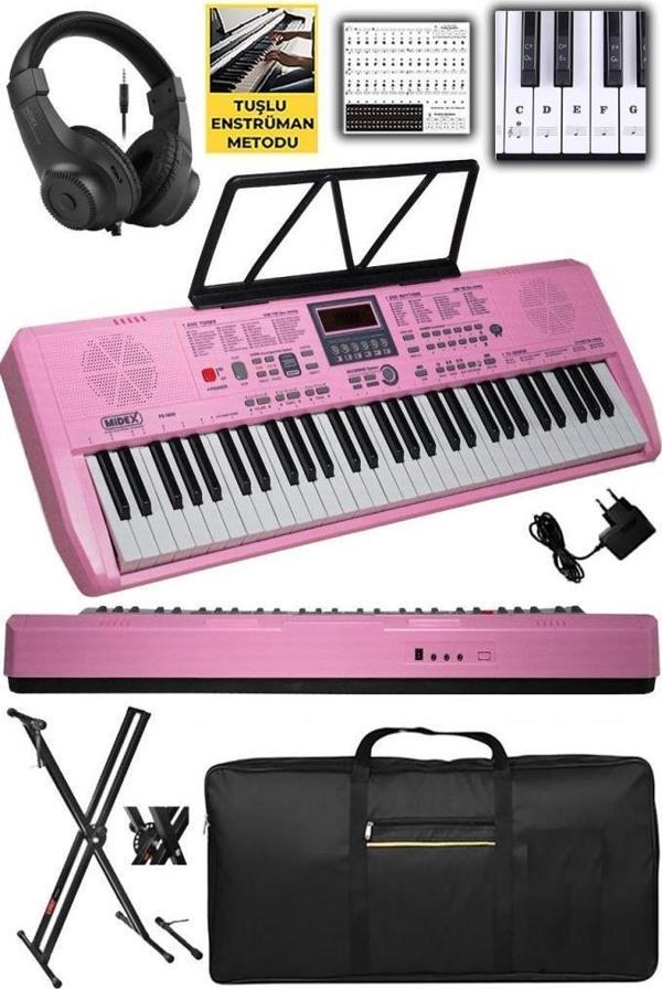Midex PS-1800PK-SET 61 Tuşlu Kaliteli Pembe Org Dijital Ekran Stand Kulaklık Çanta Notalık Adaptör Sticker Metod - Image 1
