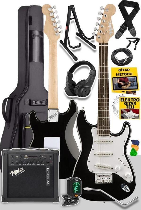 Midex RPH30WBS-AMP Elektro Gitar Seti 25W Şarjlı Amfi Kulaklık Gigbag Bluetooth Usb Full Set - Image 1