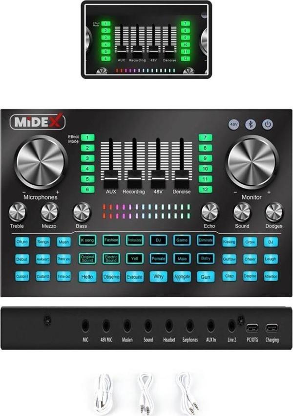 Midex VS20 Üst Seviye Stüdyo Kayıt Canlı Yayın Şarjlı Ses Kartı Efektli Radyo Mikseri (Telefon ve PC Podcast) - Image 1