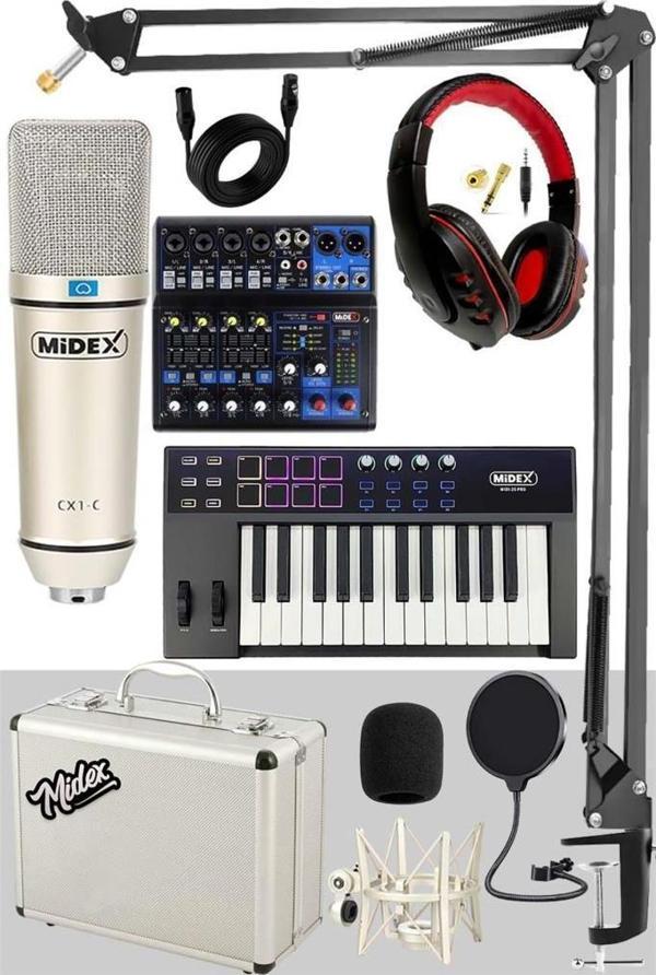 Stüdyo Ekipmanları Midi Live Paket-3 Ses Kartlı Mikser Midi Klavye CX1 Mikrofon Kulaklık - Image 1