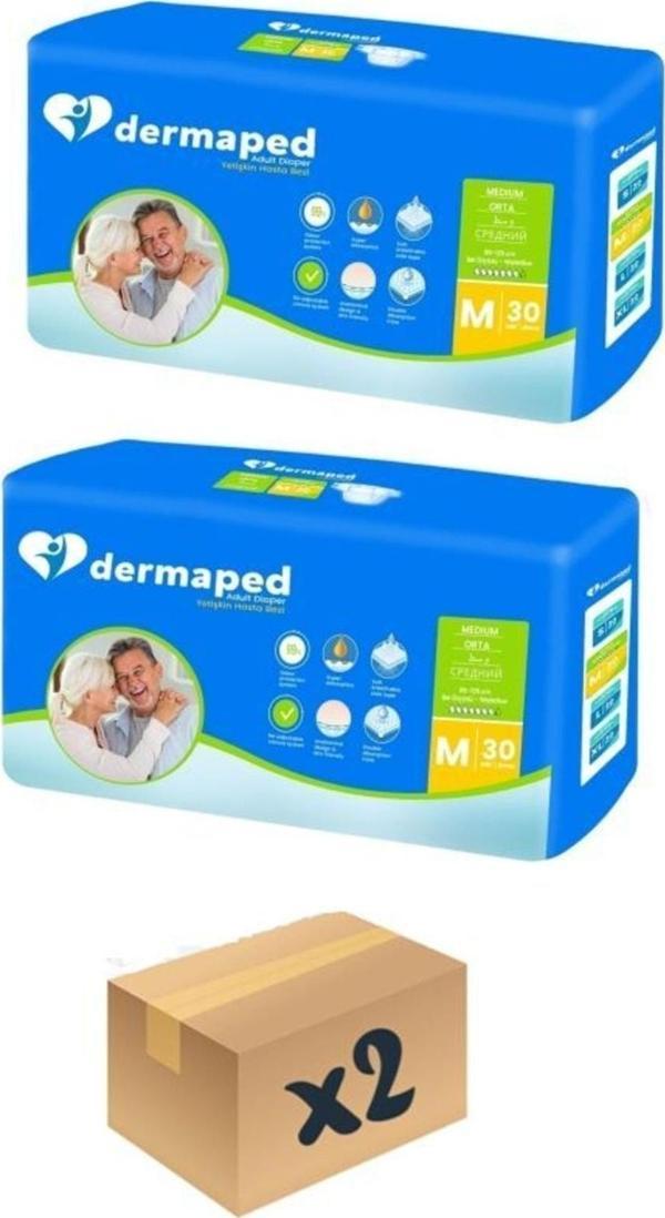 Dermaped Yetişkin Hasta Bezi Bel Bantlı Orta Boy (m) Beden Süper Emici Avantaj Paket 30*2 60 Adet - Image 1