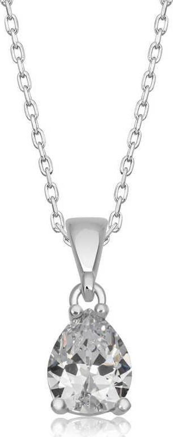 925 Ayar Gümüş Damla Zirkon Taşlı Kadın Gümüş Kolye - Image 1