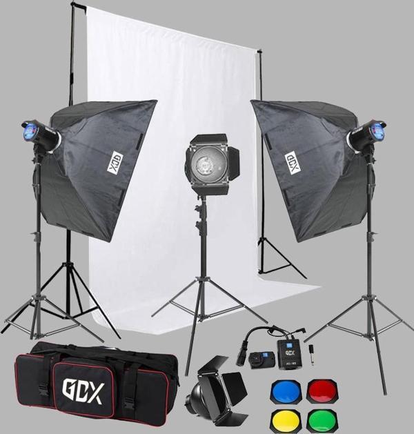 Gdx BM400 3'lü Paraflaş Set + Seyyar Fon Perde 3x6 Metre - Image 1