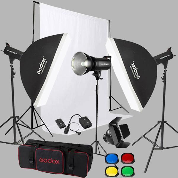 Godox SK400 3'lü Paraflaş Set + Seyyar Fon Perde 3x3 Metre - Image 1