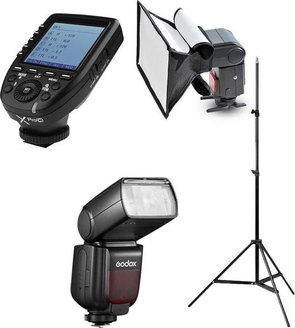 Godox TT685II-C Canon Flaş Full Set (Tepe Flaş + X Pro Tetikleyici + Işık Ayağı + 20x30 Softbox) - Image 1