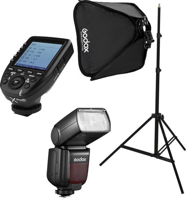 Godox TT685II-C Canon Flaş Full Set (Tepe Flaş + X Pro Tetikleyici + Işık Ayağı + 40x40 Softbox) - Image 1