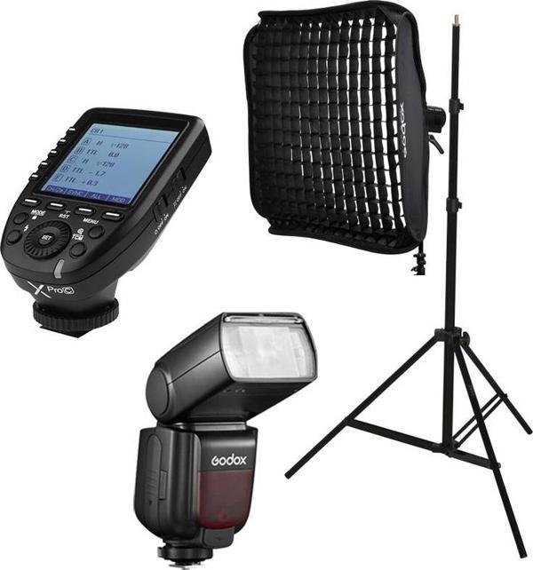 Godox TT685II-C Canon Flaş Full Set (Tepe Flaş + X Pro Tetikleyici + Işık Ayağı + 60x60 Softbox) - Image 1