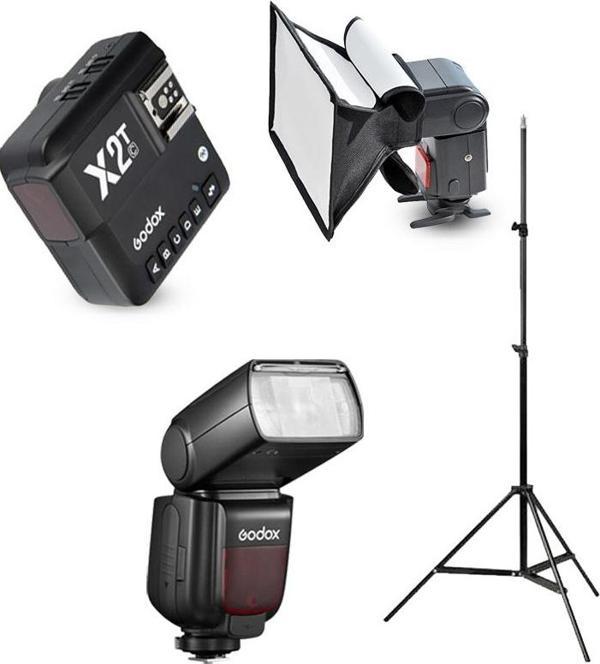 Godox TT685II-C Canon Flaş Full Set (Tepe Flaş + X2T-C Tetikleyici + Işık Ayağı + 20x30 Softbox) - Image 1