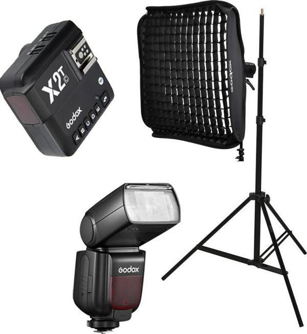Godox TT685II-C Canon Flaş Full Set (Tepe Flaş + X2T-C Tetikleyici + Işık Ayağı + 60x60 Softbox) - Image 1