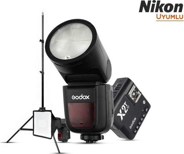 Godox V1 Nikon Flaş Full Set (Flaş, Tetikleyici, Softbox, Tripod) - Image 1