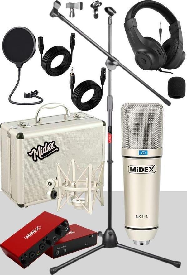 Midex CX1-C Mikrofon + GLX-800 + Kulaklık + MS06 Stand + Shock Mount Pop Filtre Set - Image 1