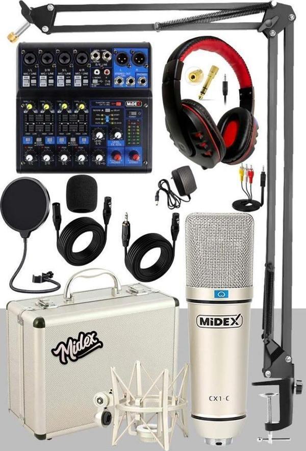 Midex Quadcast Set Cx1 Mikrofon Midex Mikser Stand Kulaklık Full - Image 1
