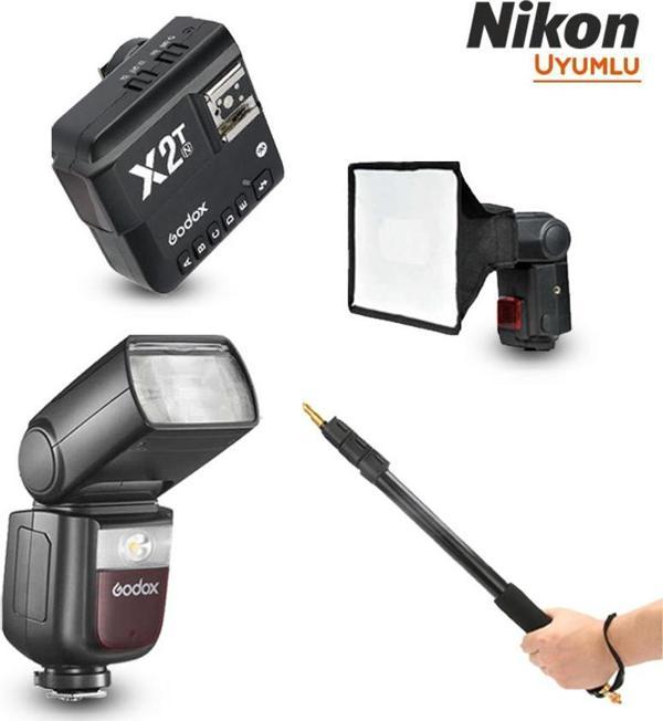 Godox V860III-N Nikon Flaş Full Set (Tepe Flaş + Tetikleyici + Portable Boom + Softbox) - Image 1