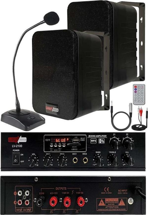 Lastvoice Black Large Paket-1 Hoparlör ve Amfi Anons Ses Sistemi Seti - Image 1