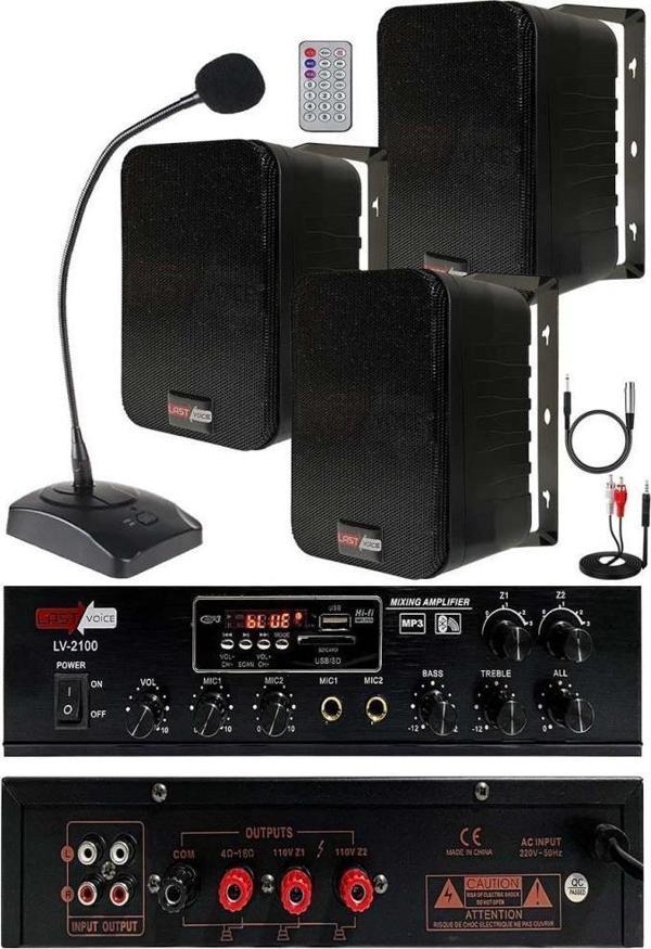 Lastvoice Black Large Paket-2 Hoparlör ve Amfi Anons Ses Sistemi Seti - Image 1