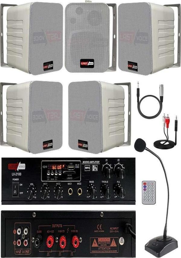 Lastvoice Large Paket-4 Hoparlör ve Amfi Anons Ses Sistemi Seti - Image 1