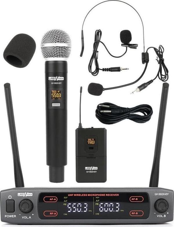 Lastvoice Lv-502EH UHF Dijital 2x30 Kanal Çiftli EL Yaka Headset Telsiz Kablosuz Mikrofon - Image 1