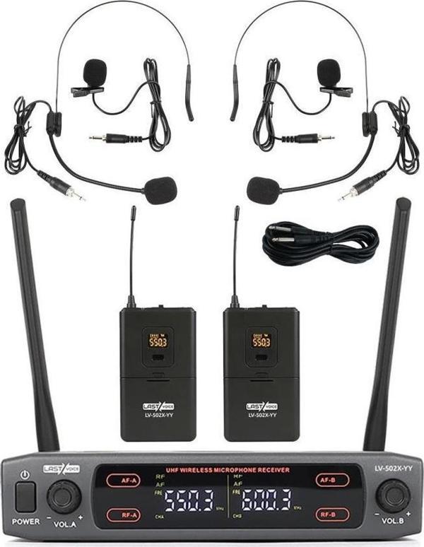 Lastvoice Lv-502Y UHF Dijital 2x30 Kanal Çiftli Yaka Telsiz Kablosuz Mikrofon (Headset Hediyeli) - Image 1