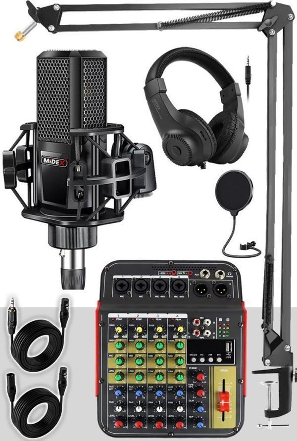Lastvoice Rec Paket-3 Stüdyo Kayıt Paketi MX-2020 Mikrofon Phantomlu Mikser Kulaklık Stand Filtre - Image 1