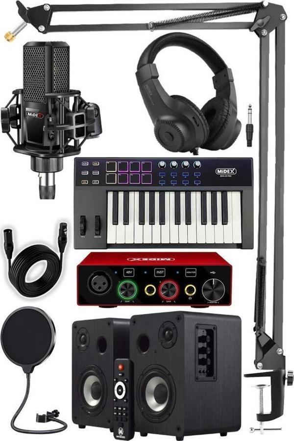 Midex İmpressive Paket-3 Stüdyo Ekipmanları Seti (Monitör Mikrofon Ses Kartı Kulaklık Midi Klavye) - Image 1