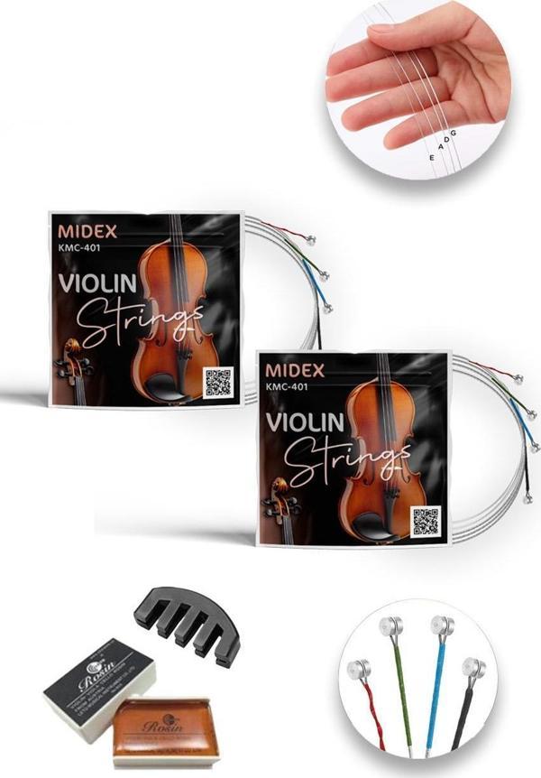 Midex Kmc-401x 2'li Paket Keman Teli Seti Profesyonel (2 Takım TEL + Susturucu + Reçine) - Image 1
