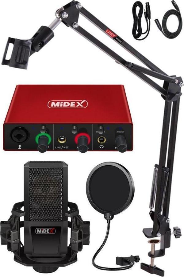 Midex MX2020-GLX-500 PRO Ses Kartı ve Condenser Mikrofon Stand Filtre Set - Image 1
