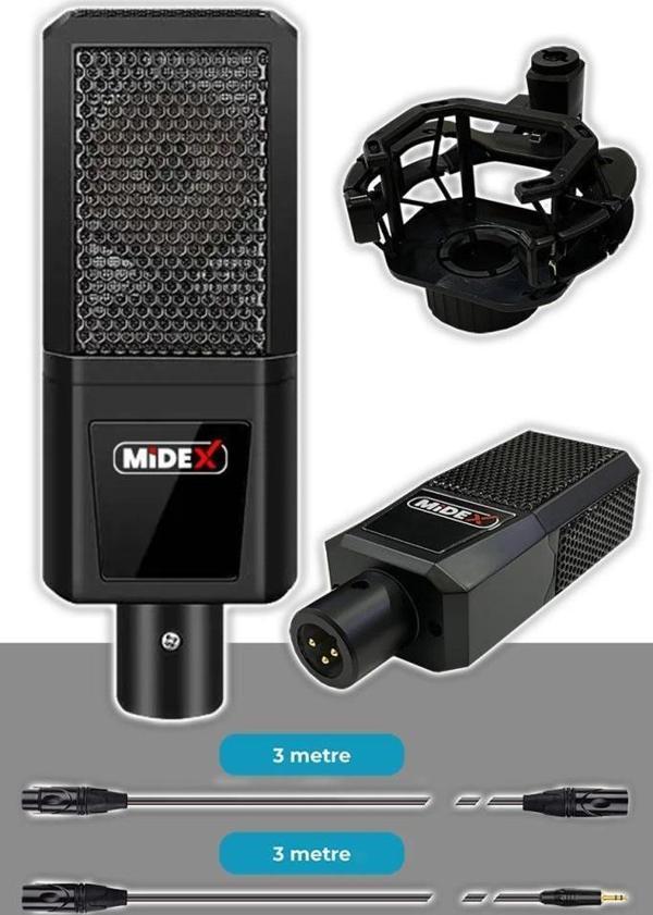 Midex Performans Paket-1 Stüdyo Ekipmanları Kayıt Seti MX-2020 Mikrofon Ses Kartı kulaklık - Image 1