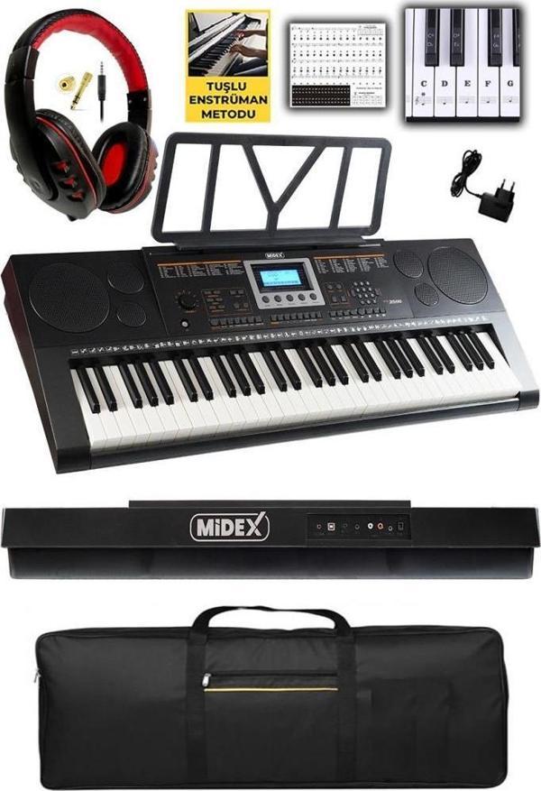 Midex PS-3500K Tuş Hassasiyetli 61 Tuşlu Org (Çanta Kulaklık Notalık Adaptör Metod) - Image 1