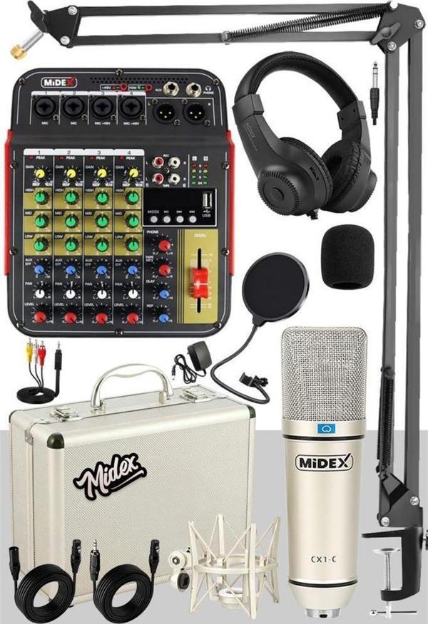 Midex Vokal Paket-2 CX1 Stüdyo Mikrofon 6 Kanal Stüdyo Kayıt Mikseri Kulaklık ve Full Set - Image 1