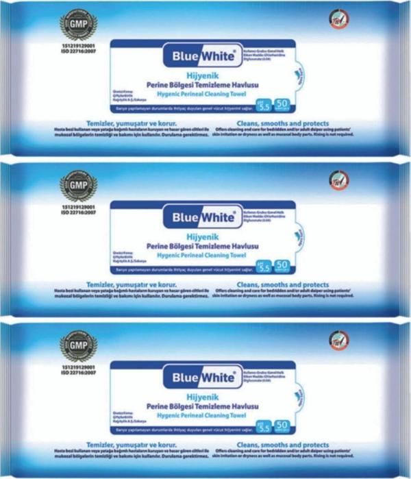 Mavi Beyaz Blue White Perine Bölgesi Vücut Temizleme Havlusu Mendili 50'li 3 Paket 150 Kullanım - Image 1