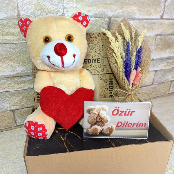 Özür Dilerim Hediye Kutusu, Şirin Ayıcık ve Çiçek Buketi - Image 1